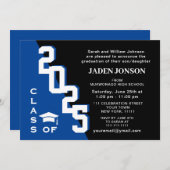 Invitation Classe moderne de 2025 Blue Black Graduation Party (Devant / Derrière)