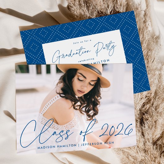Invitation Classe moderne de 2025 Blue Script Graduation Part