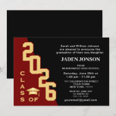 Invitation Classe moderne de 2025 Golden Red Graduation Party (Devant / Derrière)