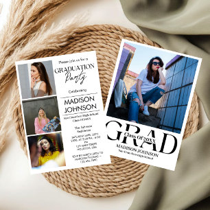 Invitation Classe moderne de 2025 Grad Photo Collage Graduati