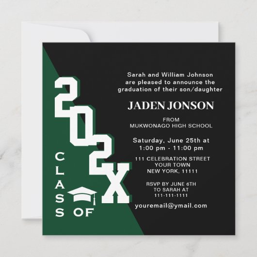 Invitation Classe moderne de 2025 Green Black Graduation Part (Devant)