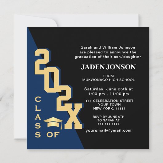 Invitation Classe moderne de 2025 Marine Black Graduation Par (Devant)