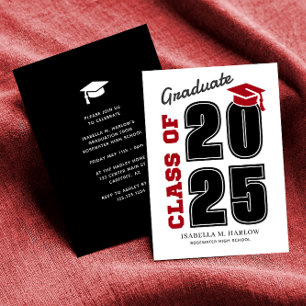 Invitation Classe moderne de 2025 Red and Black Graduation