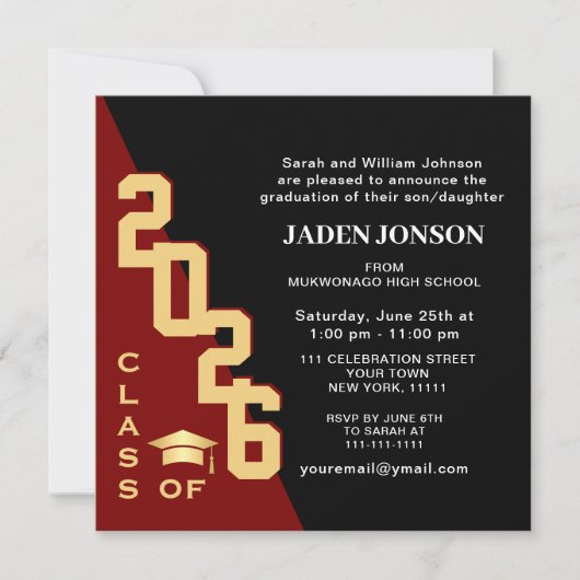 Invitation Classe moderne de 2025 Red Black Graduation Party (Devant)