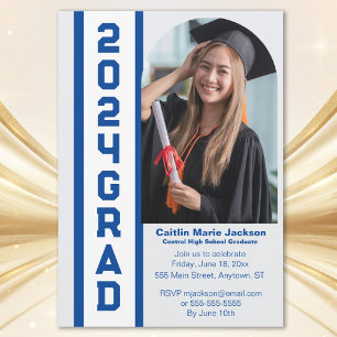 Invitation Classe moderne de 24, Bleu & Blanc Graduation