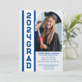 Invitation Classe moderne de 24, Bleu & Blanc Graduation (Debout devant)