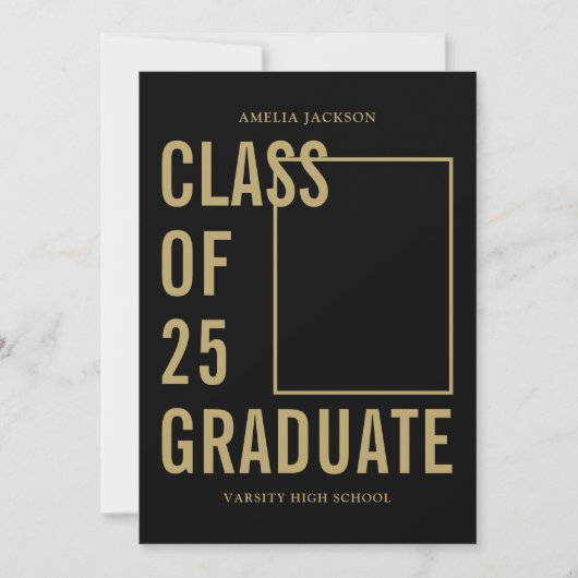 Invitation Classe Moderne De 25 Black & Gold Graduation Party (Devant)