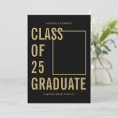 Invitation Classe Moderne De 25 Black & Gold Graduation Party (Debout devant)