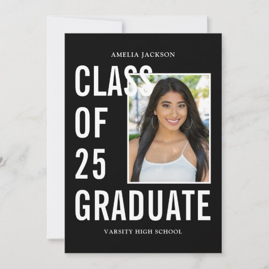 Invitation Classe Moderne De 25 Black & White Graduation Part (Devant)