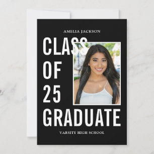 Invitation Classe Moderne De 25 Black & White Graduation Part