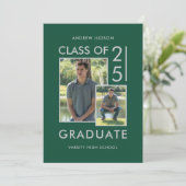 Invitation Classe Moderne De 25 Green Silver 2 Photo Grad Par (Debout devant)