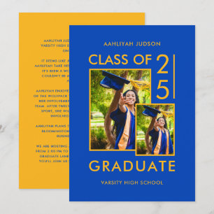 Invitation Classe moderne de 26 Royal Blue 2 Photos Journée p