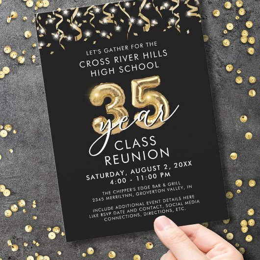 Invitation Classe moderne Retrouvailles 35 Ans Flux Noir Or