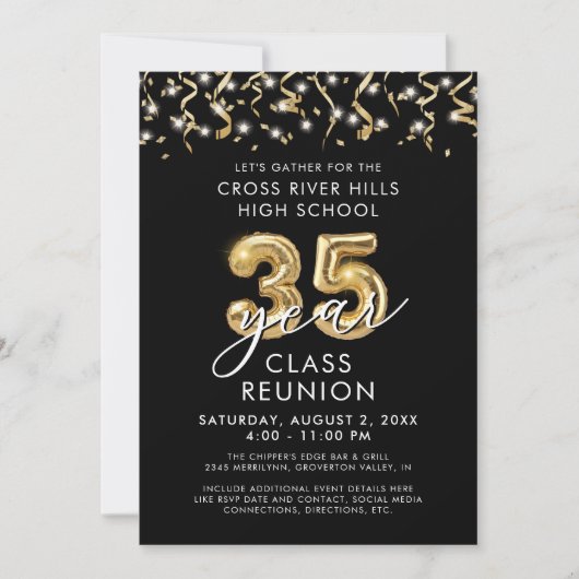 Invitation Classe moderne Retrouvailles 35 Ans Flux Noir Or (Devant)