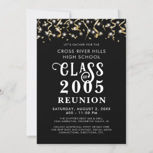 Invitation Classe Moderne Reunion Black Gold Confetti Streame
