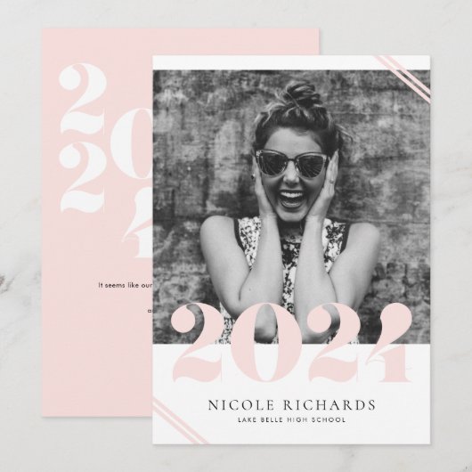 Invitation Classe moderne rose pâle de 2024 - Diplôme photo (Devant / Derrière)