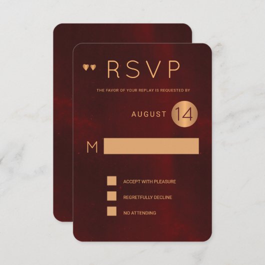 Invitation Classé noir bordeaux métallique mariage rsvp en cu (Devant / Derrière)
