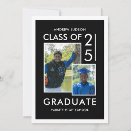 Invitation Classe Noire & Blanc Moderne De 25 Photo Grad Part
