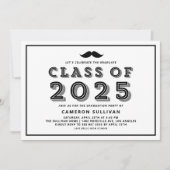 Invitation Classe noire de 2025 Mustache Rétro Graduation (Devant)