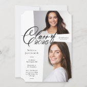Invitation Classe noire et blanche de 2025 Photo Graduation P (Devant)