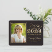 Invitation Classe Noire, Or de 2024 Photo Graduation (Debout devant)