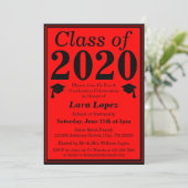 Invitation Classe noire rouge de 2024 - photo de graduation (Debout devant)