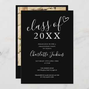 Invitation Classe noire Script Coeur Photo Graduation Party