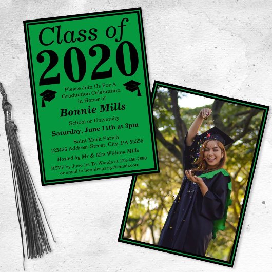 Invitation Classe noire verte de 2024 Graduation Photo