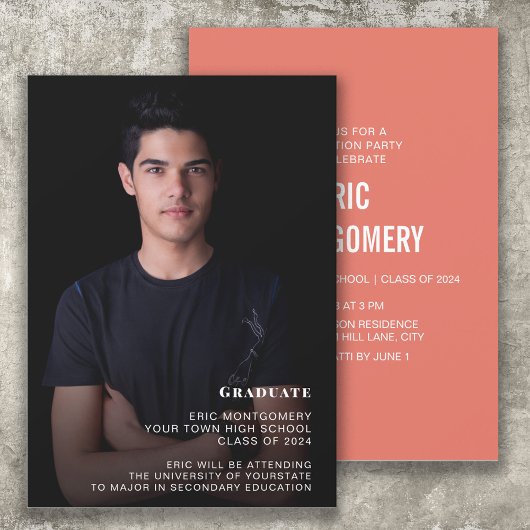 Invitation Classe Orange de 2024 Boy's Graduation Party Photo