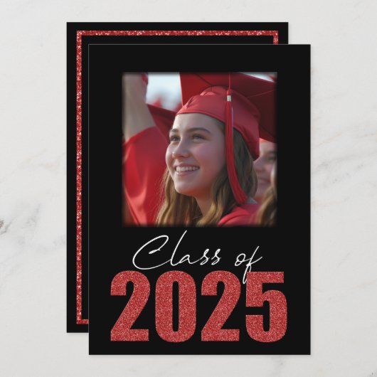 Invitation Classe Parties scintillant rouge de 2025 Faire-par (Devant / Derrière)
