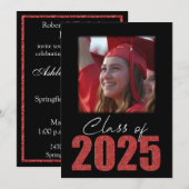 Invitation Classe Parties scintillant rouge de 2025 Photo Ope (Devant / Derrière)