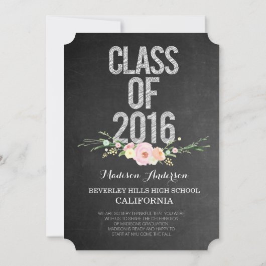 Invitation Classe photo de fin d'études de 2016 Chalkboard Fl (Dos)