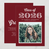 Invitation Classe rétro de 2024 Burgundy Photo Graduation (Devant / Derrière)
