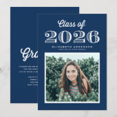 Invitation Classe rétro de 2024 Marine Blue Photo Graduation (Devant / Derrière)