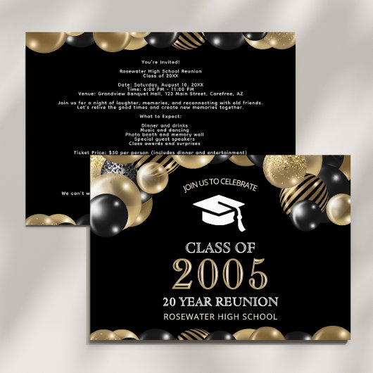 Invitation Classe Retrouvailles 20 ans moderne Black Gold
