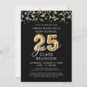 Invitation Classe Retrouvailles 25 ans Moderne Flux Noir Or (Devant)