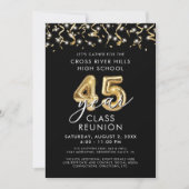 Invitation Classe Retrouvailles Noir Or Streamers 45 ans mode (Devant)