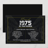 Invitation Classe Réunion 1975 Elégant Noir - Réunion de 50 a (Devant / Derrière)