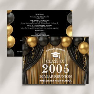 Invitation Classe Reunion 20 ans moderne Black Gold Invitatio