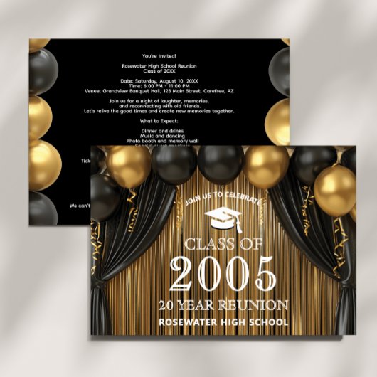 Invitation Classe Reunion 20 ans moderne Black Gold Invitatio