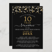 Invitation Classe Reunion Black Gold Confetti Streamers (Devant / Derrière)