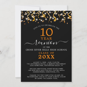 Invitation Classe Reunion Black Orange Confetti Streamers