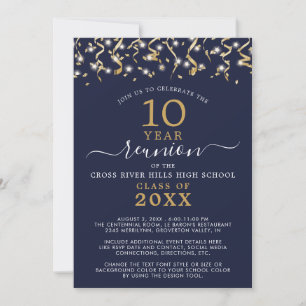 Invitation Classe Reunion Marine Blue Gold Confetti Streamers