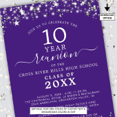 Invitation Classe Reunion Violet Argent Étoiles Éclairage Cha
