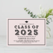 Invitation Classe rose et noir de 2025 Casquette Rétro Gradua (Debout devant)