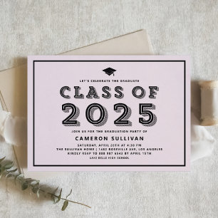 Invitation Classe rose et noir de 2025 Casquette Rétro Gradua