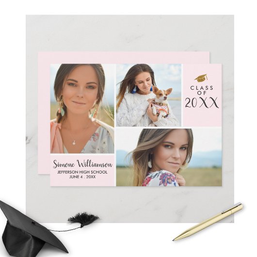 Invitation Classe rose pâle de 20XX Graduation Photo Collage