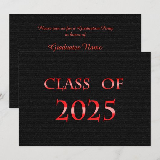 Invitation Classe rouge et noire de 2025 Graduation Party (Devant / Derrière)
