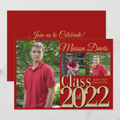 Invitation Classe Rouge et Or de 2022 Photo Graduation (Devant / Derrière)