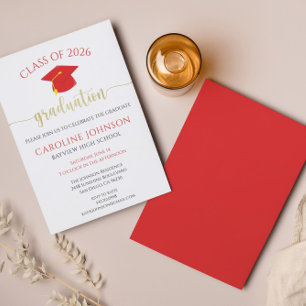 Invitation Classe rouge et or de la fête de graduation